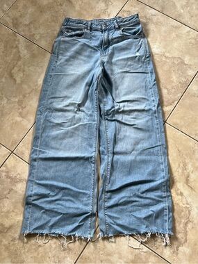 VTG American Eagle High Waisted Distressed Wide Leg Jeans SZ 2